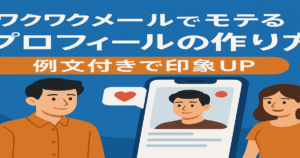 ワクワクメールでモテるプロフィールの作り方を解説する記事のアイキャッチ画像。例文付きで印象アップを表現