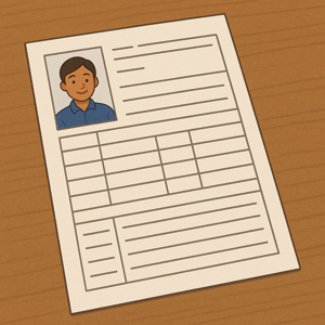 外国人向けに、やさしい日本語で書き方を説明する履歴書のイラスト