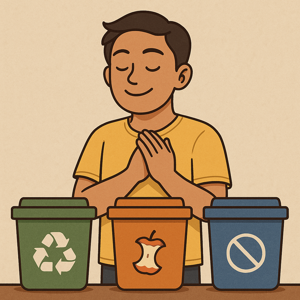 ゴミ分別を理解して笑顔のフィリピン人のイラスト