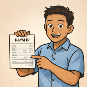 給料明細を指さすフィリピン人