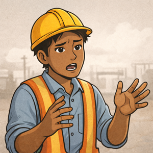 日本で働くフィリピン人労働者が、まじめに仕事について話しているイラスト