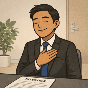 面接が終わり、安心した表情を見せるフィリピン人男性のイラスト