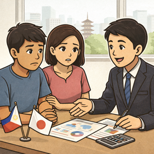 日本でお金の相談をするフィリピン人
