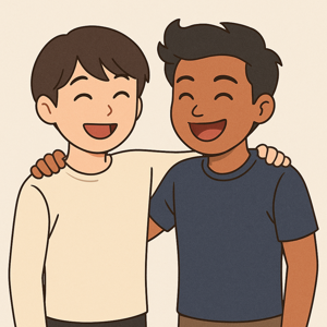 日本人とフィリピン人が仲よく並んで笑っているイラスト