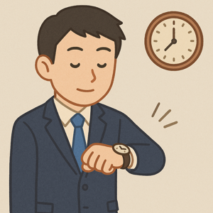 腕時計を見て時間を守ろうとする日本人ビジネスマンのイラスト
