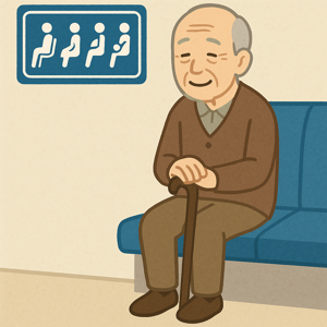 優先席のサインと座っている高齢者