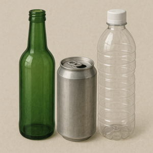 びん・かん・ペットボトルを分別するイラスト