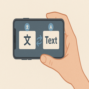 スマホで翻訳アプリを使う手のイラスト