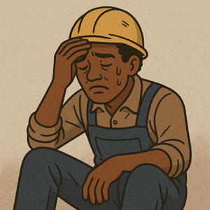 長時間労働で休めない外国人労働者が疲れている様子のイラスト