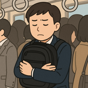 満員電車でリュックを前にかかえる乗客