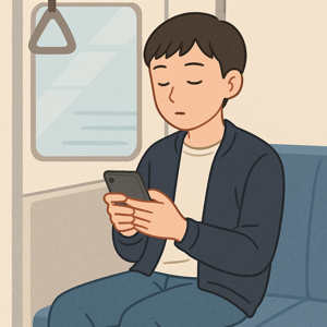 電車内でスマホを見て静かにしている人